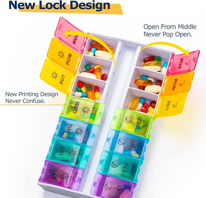 Mossime XL Large Pill Organizer 2 Times a Day, Weekly Am Pm Pill Box with Hinged Lids, 7 Day Medicine Vitamin Pill Case, Daily Pill Container, Big Medication Organizer for Supplement