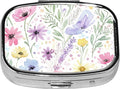 Square Pill Case Small Pill Box with Mirror Pocket 2 Compartment Vitamin Pill Medicine Case Organizer Pill Containers for Traveling Oil-Painted Wildflowers Two