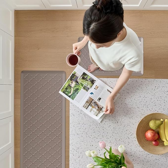 Kitchen Mats for Floor 2 Piece - Anti Fatigue Mats for Kitchen Floor - Non Slip Cushioned Rugs for Standing, Office,Sink, Laundry, Khaki