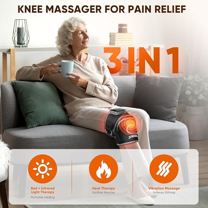Knee Massager with Heating and Red Light Therapy: Infrared Light Therapy Vibration Moodes Knee Brace for Women - Muscle Relaxation Joint Care Pain Relief - Ideal Gifts for Active Men(Grey)