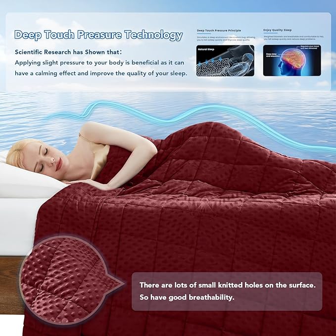 Topcee Weighted Blanket for Adults (15lbs 60"x80"), Minky Dots Heavy Blanket for Woman, Man Sleeping, Soft, Cozy and Cooling Weighted Throw Blankets, Machine Washable, Burgundy