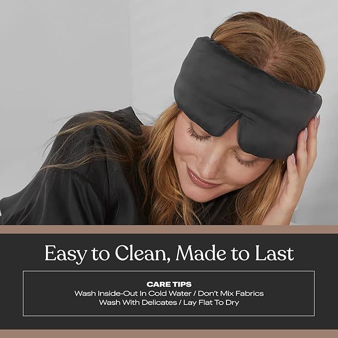 Lunya Washable Silk Sleeping Mask - Thermoregulating Mulberry Silk, Light Blocking and Comfortable Fit – Sleep Mask for Women and Men with Box - Meditative Grey - Small