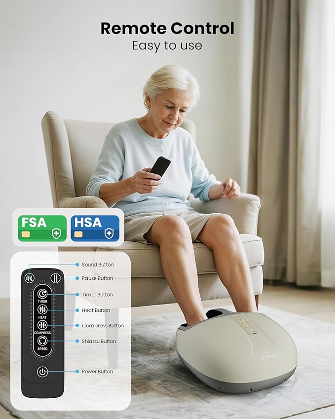 COMFIER Shiatsu Foot Massager with Heat,Compression, Kneading & Rolling, Electric Feet Massager for Plantar Fasciitis, Foot Warmer Size Up to 15", Gift for Men Women