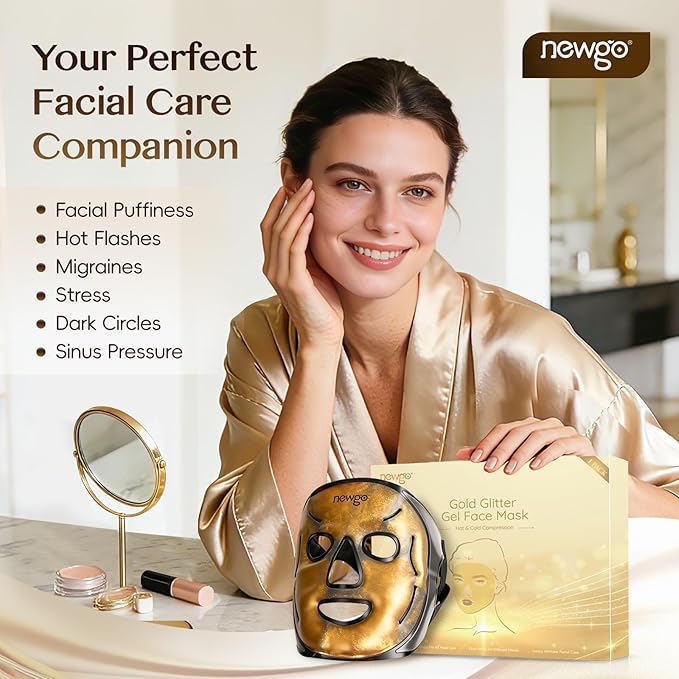 NEWGO Cooling Gel Ice Face Mask – Hot & Cold Therapy for Puffy Face, Dark Circles, Migraine Relief, Adjustable 3D Fit Facial Ice & Heat Mask for Stress, Headache, Post Laser, Skin Care