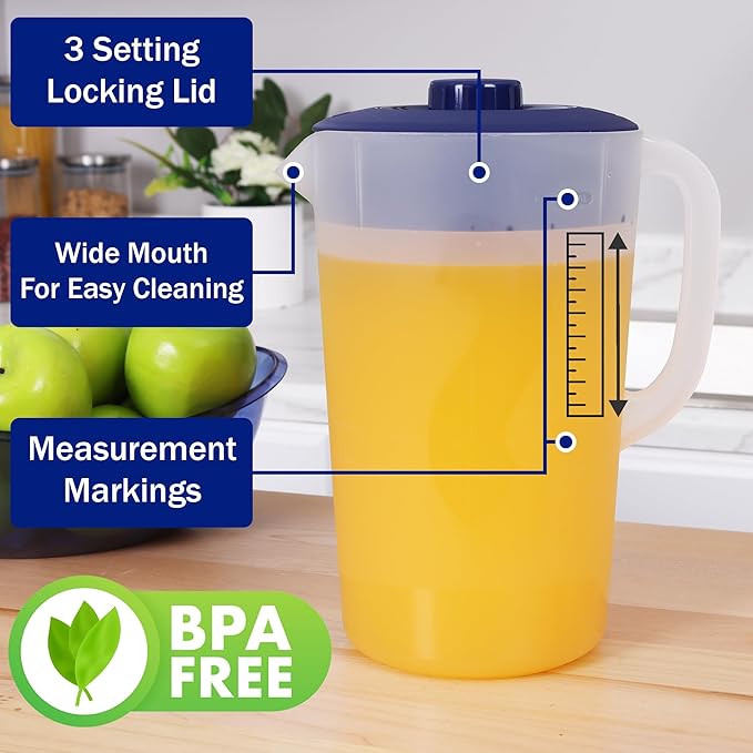 Water Pitcher with Lid 1 Gallon Pitcher, Freezer/Dishwasher Safe, BPA Free & Phthalate Free - Navy