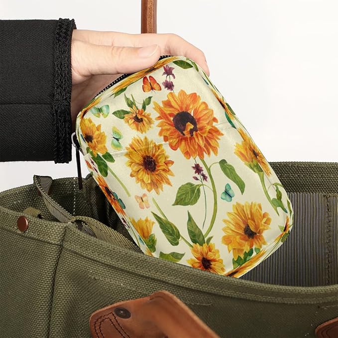 Butterfly Sunflower Leaf Flower Travel Pill Organizer Box Weekly Portable Pill Case Daily Pills 7 Day Small Birth Control Pills Container Removable Compartments for Medicine Vitamins Fish Oil