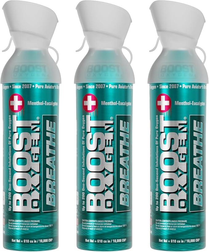 Boost Oxygen Large Breathe Menthol-Eucalyptus Aroma 10L Canister | Respiratory Support for Altitude, Performance & Health (3 Pack)