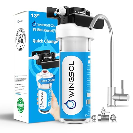 WINGSOL Water Filter for Sink with Faucet, Reduce Heavy Metals/Chlorine/PFAS/PFOA/PFOS/Odor/Sediment, NSF/ANSI 42&53 Improve Taste, EZ Change Life Indication Mineral pH+ Under Sink Water Filter