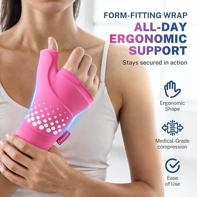 Thumb & Wrist Ice Pack Wrap, Thickened Ice Gel Pad, Ergonomic Fit, Long Lasting Cold & Warm for Carpal Tunnel Relief, Arthritis, Computer Overuse Injuries, Post-Surgery, Post-Workout, Pink, Size S/M