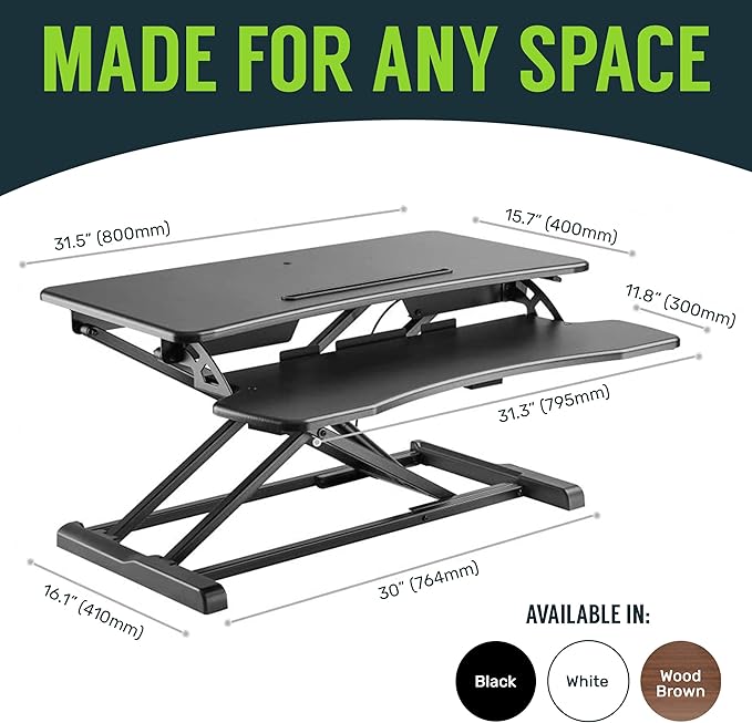 TechOrbits Standing Desk Converter-32-inch Height Adjustable, MDF Wood, Sit Riser-Black, 32"