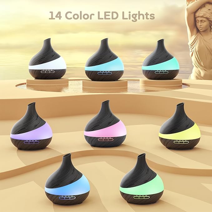 500ML Essential Oil Diffuser: Aroma Diffuser with Remote Control for Hotel Spa Yoga Room - Humidifiers for Bedroom with 14 Colors LED Night Light for Kids/Women Home Relaxation