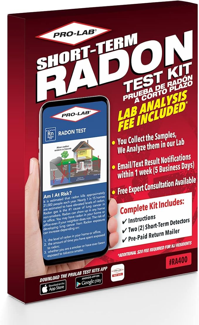 PRO-LAB Radon Gas Short-Term Test Kit – 2 Detectors for Real-Estate Transactions. EPA Approved. Lab Fees and Return Mailer Included