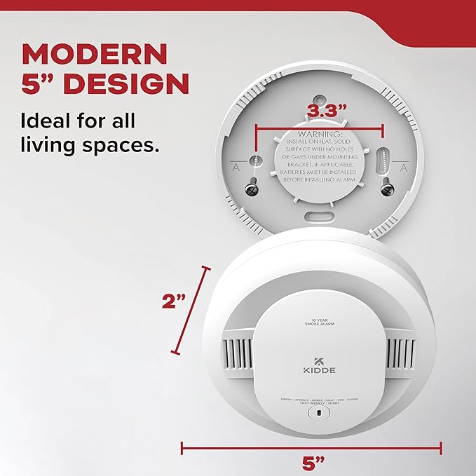 Kidde Smoke Detector, 10-Year Battery Powered, with Voice Alerts, LED Status Lights, 85 dB Alarm, 5-inches, 20SD10-V, 3 Pack