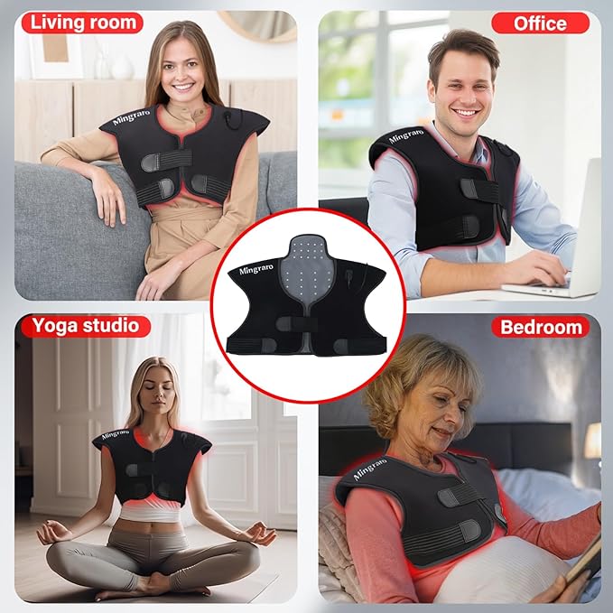 Red Light Therapy for Shoulder & Neck, 165 LEDs 660nm & 850nm Near Infrared Light Therapy for Upper Back, Wearable Pain Relief Pad for Muscle, Stiffness, Home & Office Use，Black