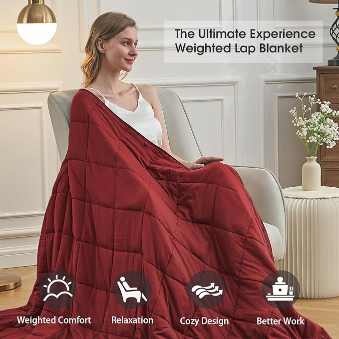 Red Weighted Blanket for Adults 15lbs, 60"x80", Queen Size Cooling Heavy Throw Blanket for 120-160lbs, Microfiber Soft Thick Big Blankets Weighted Comforter Breathable Gift for Sleeping