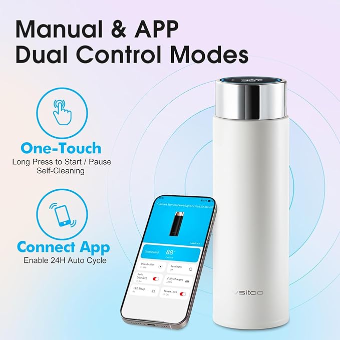 Vsitoo Smart self cleaning Insulated Water Bottle, 15oz Stainless Steel Vacuum Flask, AI Self-Clean, 30-Day Battery Life, BPA-Free, Magnetic Charging, Portable Travel Mug Gifts for Men Women, White