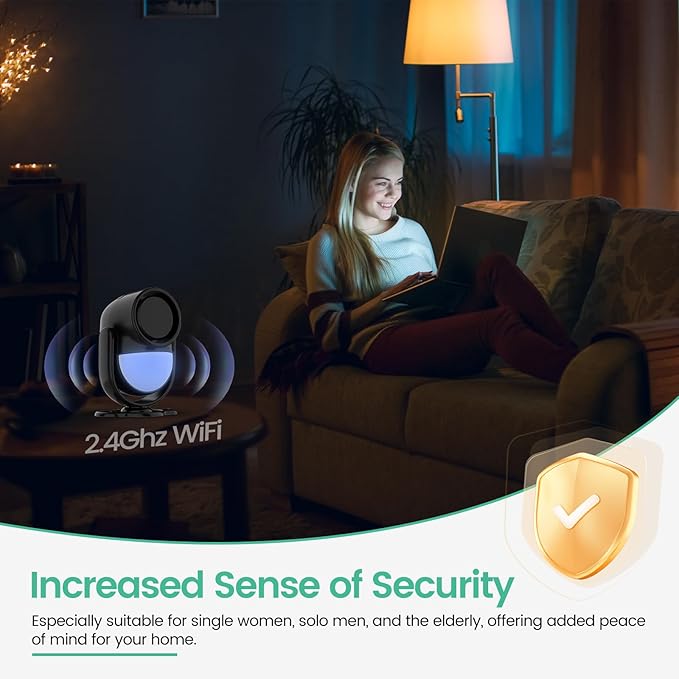 Home Alarm System，2.4G WiFi PIR Motion Sensor Alarm, Wireless DIY Smart Door/Window Alarm for Home Security with Phone APP Alert 4-Piece Kit（2Door Window Sensor），for House Apartment Office,Black