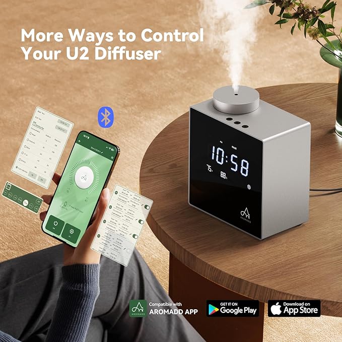 2026 Smart Waterless Diffuser, 2000 Sq.Ft Cold Air Scent Machine with Clock & Environmental Display | 7 Fragrance Levels, 9 Timer Settings, Hotel Collection Diffuser for Home & Large Rooms (Silver)