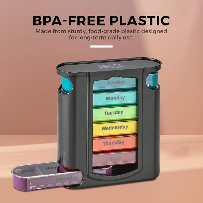 Stackable Daily Pill Organizer - 2 Pack, 4 Times a Day Weekly Medication Reminder - Premium Weekly AM/PM Pill Box with 7 Individual Stacking Cases, a Everyday Medicine Organizer for Vitamins