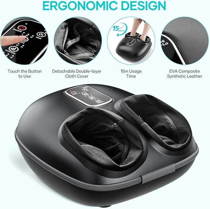 Heated Foot Massager for Neuropathy and Plantar Fasciitis, Foot Massager with Heat, Shiatsu Deep Kneading, Vibration, Rolling Compression, 3-Level Adjustable for Pain Relief, Portable for Home Use