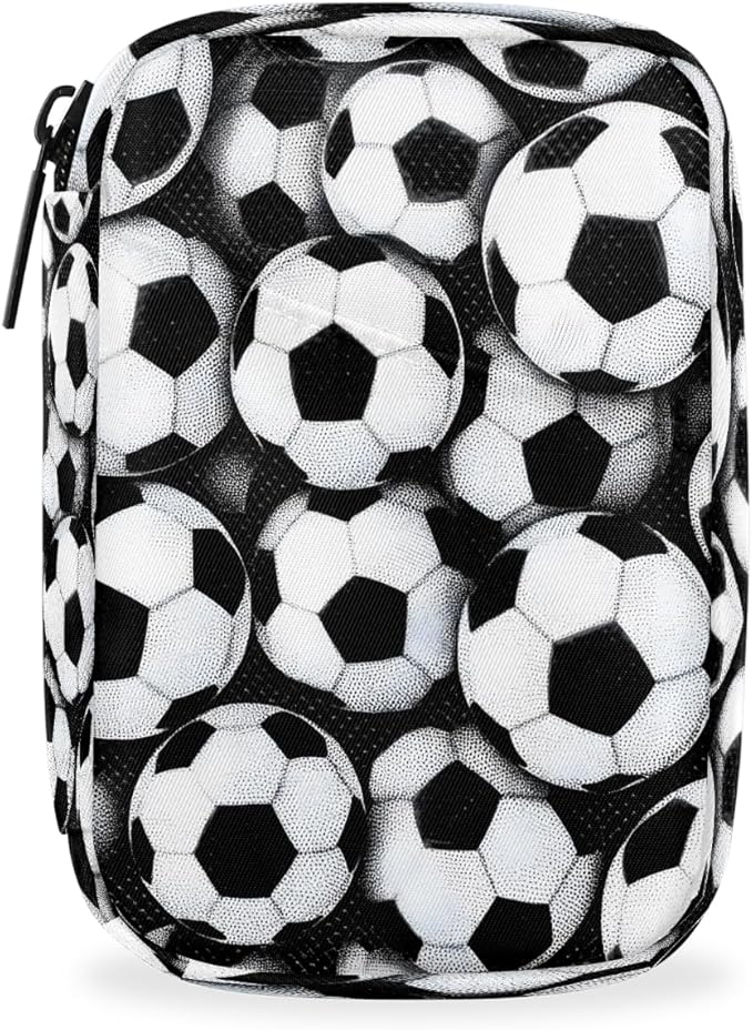 Football Black White Pill Case Everyday Travel, 7 Day Weekly Medicine Pill Box Compact Portable Pills Bottle Organizer with Zipper for Daily Vitamin Medicine Holder Bottle Organizers Bag