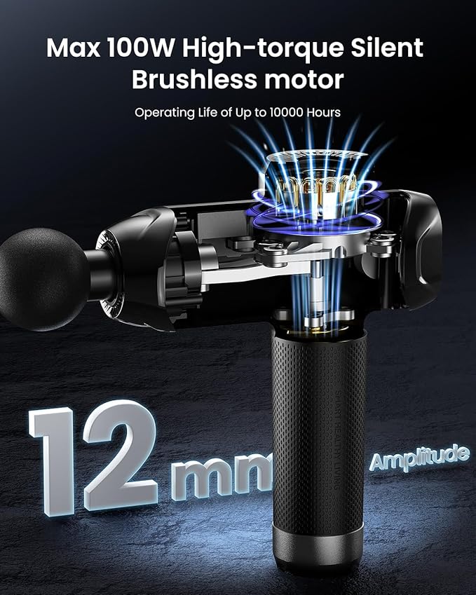 RENPHO Power+ Thermacool Massage Gun with Heat and Cold, 12mm Amplitude Deep Tissue Percussion Massager for Professional Athletes, App Controlled Guided Courses, 6 Speeds, 6 Attachments, Carry Case