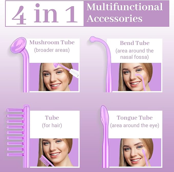 High Frequency Facial Wand - TUMAKOU Violet Portable Handheld High Frequency Facial Skin Machine Device for Face - with 4 Purple Tubes（Violet）