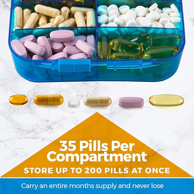 Vitamin Organizer - Travel Pill Organizer Box & 6 Compartment Daily Medicine Case Container for Organizing Your Pills, Medications, Supplements, Vitamins and Fish Oils for Every Day Use by MEDca