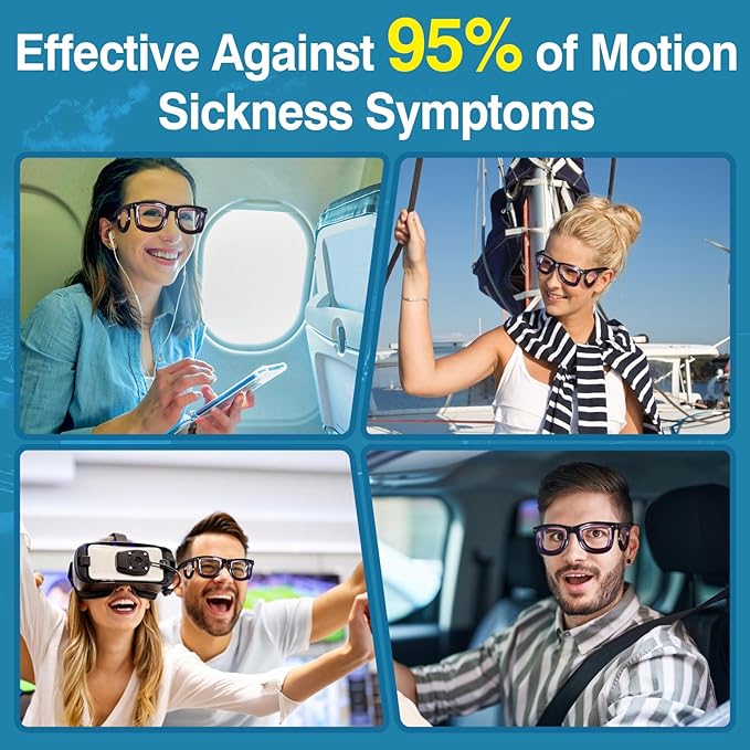 Hion Adult Anti- Motion Sickness Smart Glasses, Ultra-Light Portable Nausea Relief Liquid Glasses, Carsickness Airsickness Seasickness Glasses, Kids Travel/Cruise Essentials（Black