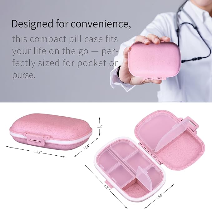 7 Day Pill Container with Medicine Labels - Mini Medication Organizer (Purple, 161 Labels)