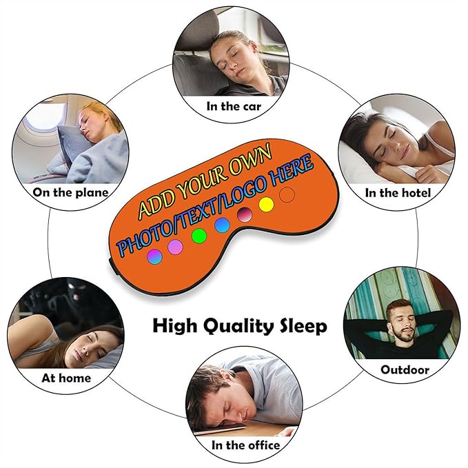 Personalized Eye Mask, Custom Eyeshade Blindfold Add Your Design Image Text Customized Eye Cover with Adjustable Strap for Sleeping Travel Work Naps Blocks Light, Orange