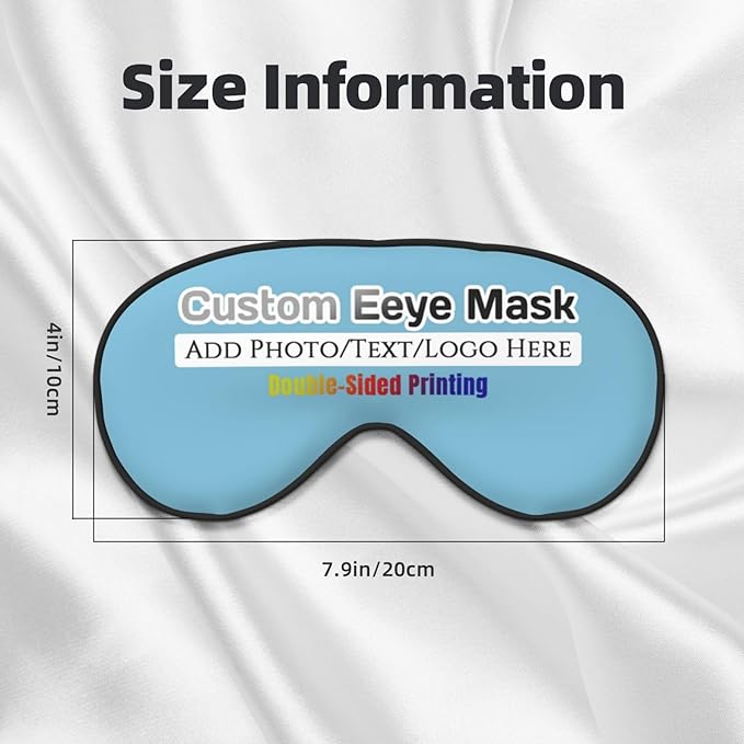 Custom Eye Mask for Sleeping Personalized Your Photo Text Logo Adjustable Strap Sleep Mask Customized Soft Blindfold Eyemask Blackout Eye Cover for Men Women Home Travel Offices Sky Blue