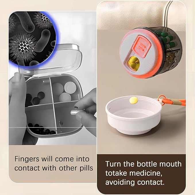 Pill Dispenser,Portable Supplement Organizer Bottle with Anti-Mixing and Wide Openings Design(Orange)