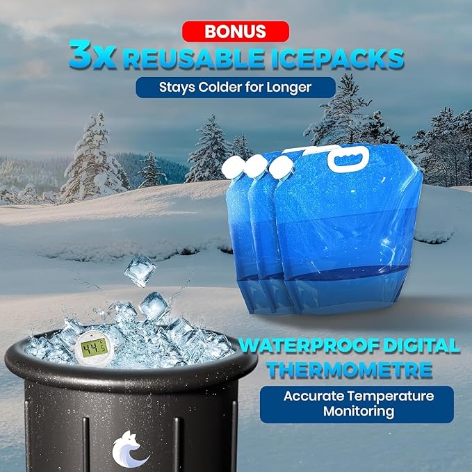 XL 105GL Cold Plunge Tub for Adults, 5-Layer Insulated Inflatable Ice Bath & Recovery Tub with Pump, Thermometer, 3 Reusable Ice Packs, Inflatable Lid & Drain, Indoor/Outdoor Athlete Bundle