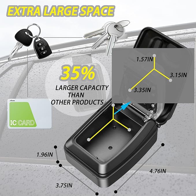 Car Key Lock Box, Turo Key Lock Box, Lock Box for Turo, Car Lockbox for Rentals & Rideshare, Car Window Lock Box Waterproof Lockbox with RFID Signal Blocker Pouch, Gray