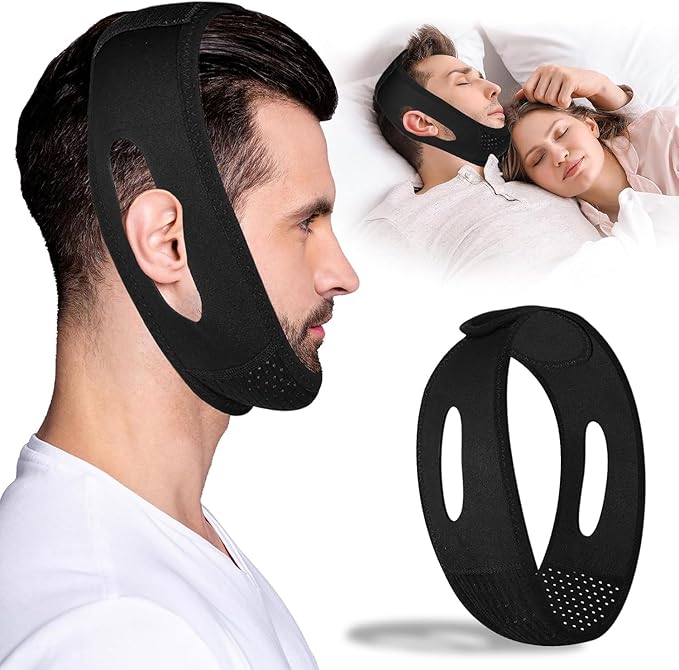 Chin Strap for Sleeping - Anti Snoring Devices - Comfortable Stop Snoring Solution - Adjustable Breathable Sleep Apnea Devices - Simple and Effective Anti Snoring Chin Strap (Black)
