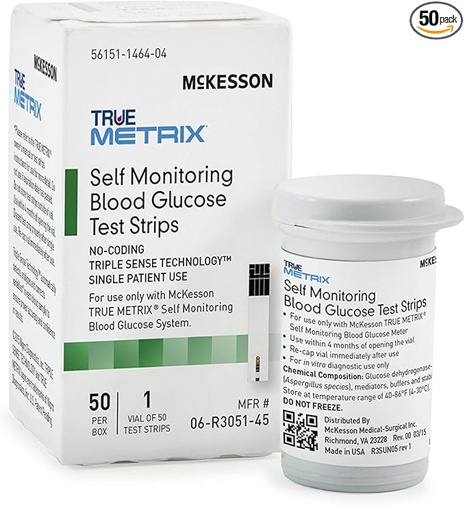 McKesson True METRIX Blood Glucose Test Strips for Diabetes [50 Strips] Self-Monitoring System
