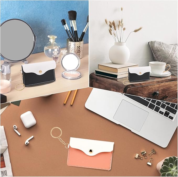 2 Pack Birth Control Pill Case Sleeve Packet PU Leather Wallet Pill Holder Birth Control Case with Snap Closure and Keyring Contraceptive Medicine Holder for Travel Bag Backpack, Black + Pink