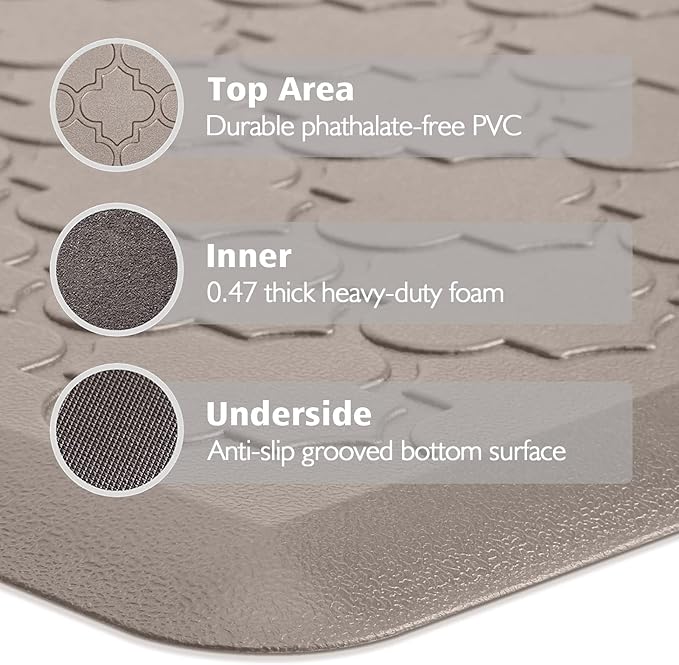 WISELIFE Kitchen Mat Cushioned Anti Fatigue Floor Mat,17.3"x60",Thick Non Slip Water Resistant Kitchen Rugs and Mats,Heavy Duty Foam Standing Mat for Kitchen,Floor,Home,Office,Desk,Sink,Laundry, Khaki