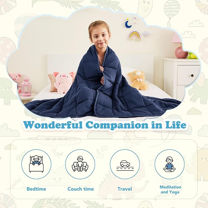 CuteKing Weighted Blanket (7lbs, 40"x 60", Navy Blue) Heavy Blanket for 90-100lbs, Weighted Blanket for Cooling & Heating with Premium Glass Beads, Thick Blanket All-Season