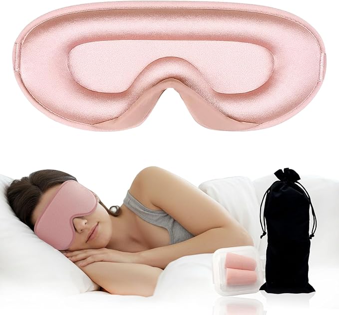 3D Sleep Mask for Side Sleepers, Blackout & Zero Pressure - Breathable Memory Foam, Adjustable Strap - for Travel, Yoga & Meditation Pink