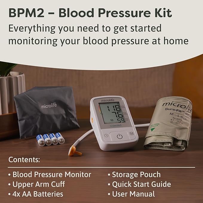 Microlife BPM2 Automatic Digital Upper Arm Blood Pressure Monitor, Wide-Range Cuff Fits Most (Medium – Large up to 16.5 in), Stores 60 Results