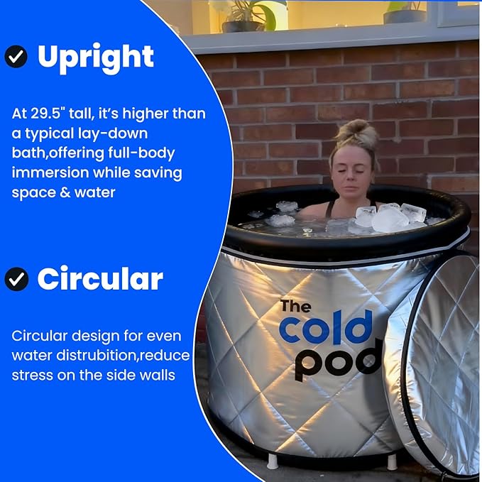 The Cold Pod Cold Plunge Tub: 85 Gal Round Tub with Full-Wrap UV-Reflective Insulation Cover Bundle for Indoor & Outdoors Use - Portable Ice Bath Tub for Athletes&Crossfitters &Wim Hof Enthusiasts
