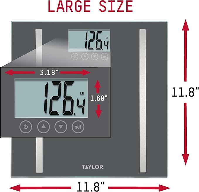 Taylor Digital Body Composition Scale, Bathroom Scale for Body Weight, Measures Body Fat, Body Water & Muscle Mass, 8 User Recognition, Normal & Athlete Modes, 400 lb Capacity, Black