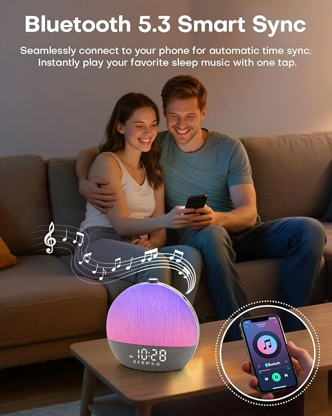 Sunrise Alarm Clock, White Noise Sound Machine, Sunlight Alarm Clocks for Bedrooms, 9 Natural Wake Up RGB Night Light, 30 Soothing Sounds for Heavy Sleepers, Baby, Kids, Adults Gifts