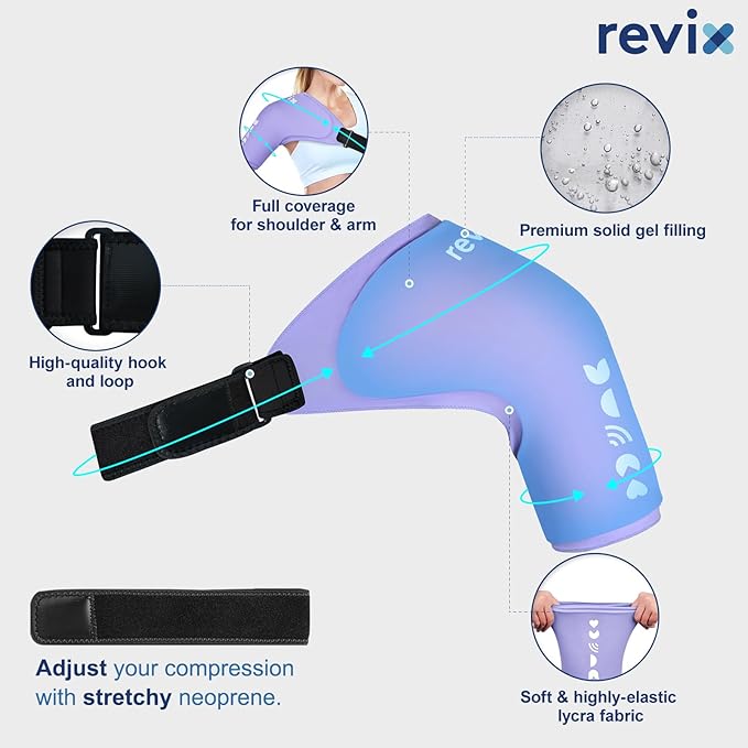 REVIX Shoulder Ice Pack for Rotator Cuff Cold Therapy, Gel Ice Pack Reusable for Arm Discomfort & Fatigue, Shoulder Targeted Relief Compression Sleeve, Flexible Fit for Women, Lady, Female, Girl