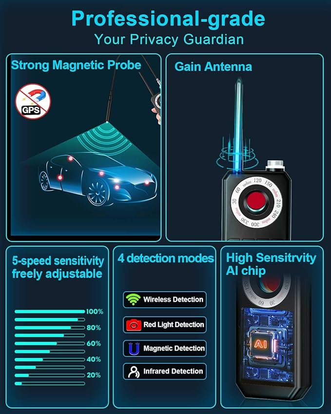Hidden Camera Detectors,Bug Detectors, GPS Tracker Detector,Hero Privacy Pen, rf Detector,Anti spy Detector,Listening Device Detectors in Travel,Car,Bath,Office,Hotel to Protect Privacy;（Black）