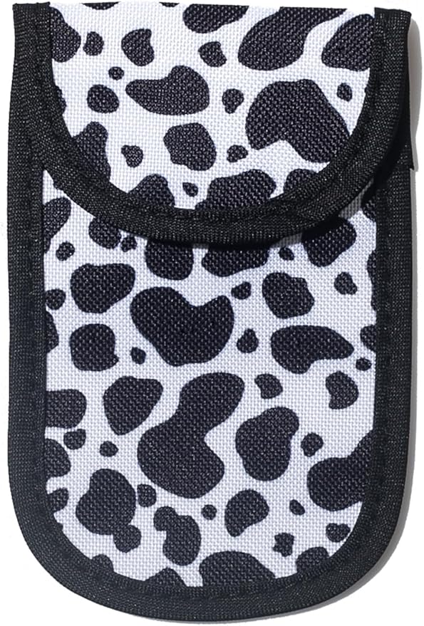 DQL faraday key fob protector, key fob signal blocker, faraday pouch, faraday bag for key fob, key signal blocker (Cow Print)