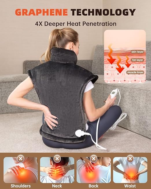 Graphene-Infused Heating Pad for Neck Shoulder and Back,Birthday Gifts for Women Men Dad, Weighted Electric Neck Shoulders Heat Pad for Pain Relief, 24"x33", ETL Certified (Gray-Upgraded, 24"x33")
