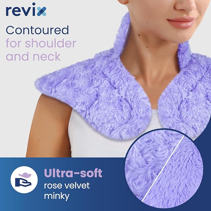 REVIX Microwave Heating Pad for Neck and Shoulders Back, Microwavable Heated Neck Wrap Warmer with Moist Heat, Lavender Aromatherapy Hot and Cold Pack